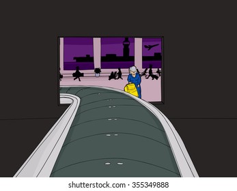 Lady framed by baggage claim portal in airport