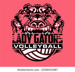 lady gators volleyball with half mascot for school, college or league sports