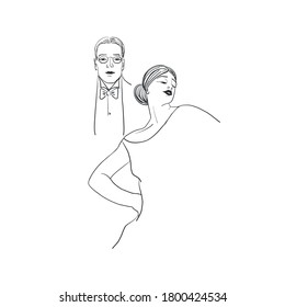 Lady and gentleman. Hand drawn couple in vintage style from the nineteenth century. Retro people. 