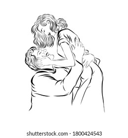 Lady and gentleman. Hand drawn couple in vintage style from the nineteenth century. Retro people. 