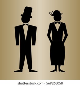 Lady and Gentleman in a suit signs vector set. WC sing.