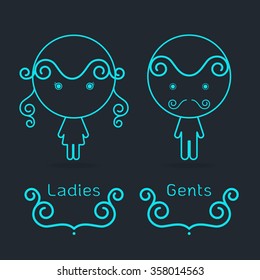 lady and gentleman symbol.Toilet Sign in kids cute style Vector illustration