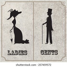 lady and gentleman symbol.Toilet Sign in vintage style