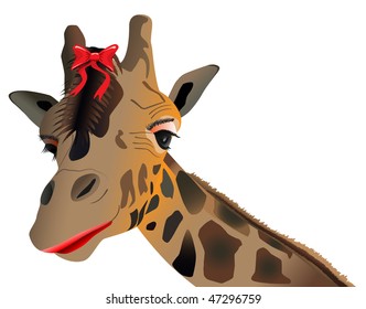lady giraffe with make up and bow