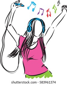 lady girl listening music illustration