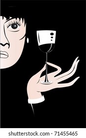 Lady with a glass of wine under the black background
