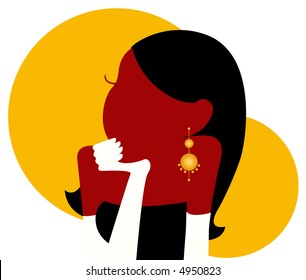 lady with gloves and earring (silhouette, vector)
