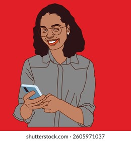 lady going through her cell phone messages