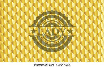 Lady golden emblem. Scales pattern. Vector Illustration. Detailed.