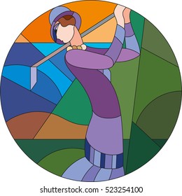 Lady in golf pattern. Art deco vector colored geometric pattern. Art deco stained glass pattern. 