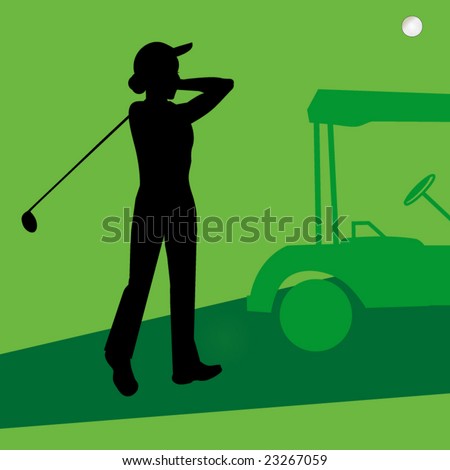 lady golfer with cart
