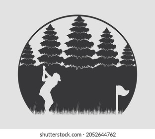 Lady Golfing Printable Vector Illustration, Young woman playing golf
