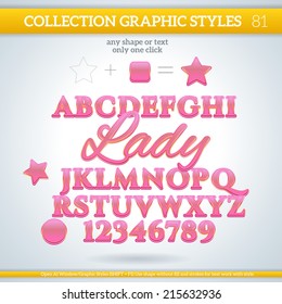  Lady Graphic Styles for Design. Graphic styles can be use for decor, text, title, cards, events, posters, icons, logo and other.