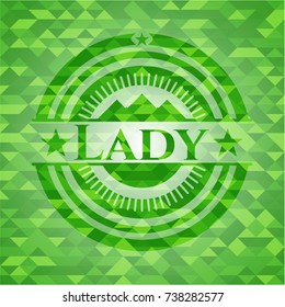 Lady green emblem with triangle mosaic background