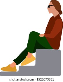 Lady in green pants, illustration, vector on white background.