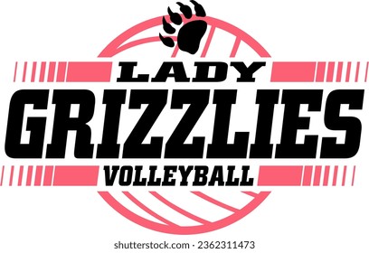 lady grizzlies volleyball team design with ball for school, college or league sports