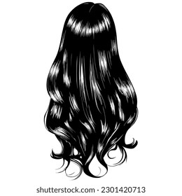 Lady hair style isolated on white background. Vector Illustration. Black and white design.