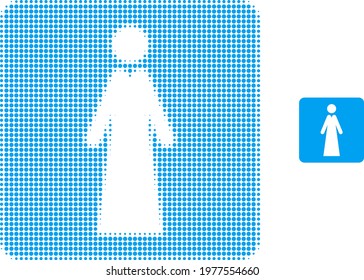 Lady halftone dot icon illustration. Halftone pattern contains round dots. Vector illustration of lady icon on a white background. Flat abstraction for lady object.