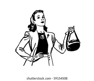 Lady With Handbag - Retro Clip Art