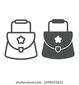 Lady handbag with star and lock line and solid icon, black friday concept. Vector graphics. Woman bag with handle sign on white background, outline style icon for mobile or web design