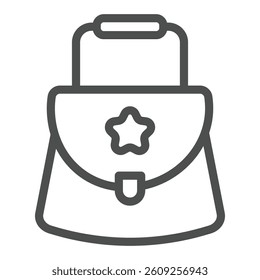 Lady handbag with star and lock line icon, black friday concept. Vector graphics. Woman bag with handle sign on white background, outline style icon for mobile or web design