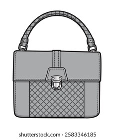 Lady handbag vector design mockup template technical flat sketch.