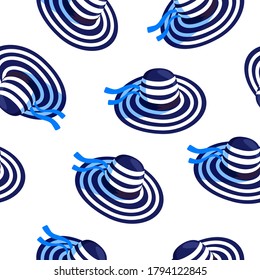 Lady hat beach resort seamless pattern design. Summer season vector background template.