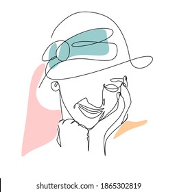 The lady in the hat is drawn in a single line. Spa services.Beauty salon. Drawing a single line. Minimalism. Print for t-shirts, for coloring. minimalist poster line, modern abstract women's art print