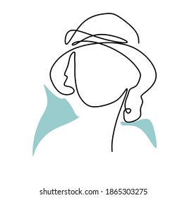 The lady in the hat is drawn in a single line. Spa services.Beauty salon. Drawing a single line. Minimalism. Print for t-shirts, for coloring. minimalist poster line, modern abstract women's art print