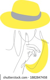 The lady in the hat is drawn in a single line. Spa services.Beauty salon. Drawing a single line. Minimalism. Print for t-shirts, for coloring. minimalist poster line, modern abstract women's art print