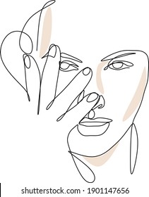 La dama del sombrero se dibuja en una sola línea. Servicios de spa. Salón de belleza. Dibujar una sola línea. Minimalismo. Imprimir para camisetas, para colorear. línea de afiches minimalista, escritura moderna abstracta de arte femenino