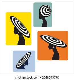 Lady in hat flat simple illustration. Abstract fashion retro stylish girl portrait. Beauty model silhouette. 