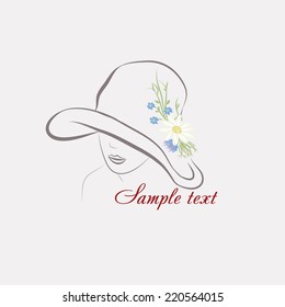 lady in hat with flower on white background