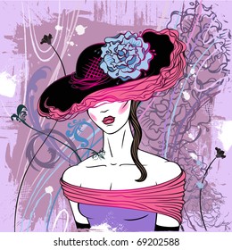 Lady in hat with flower - vector (see jpg version in my portfolio)