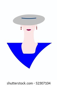 The lady in a hat with the half-closed person, poorly dark blue background.
