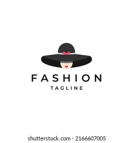 Lady with hat logo icon design template flat vector