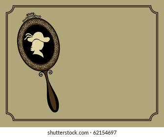 lady with hat in retro mirror, card template, vector illustration