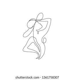 Lady in a hat silhouette one single line, Element design logo. beautiful woman continuous line drawing, isolated on a white background vector illustration.  