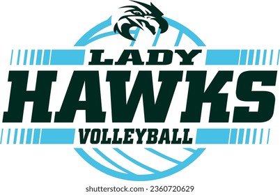 lady hawks volleyball team design with ball for school, college or league sports