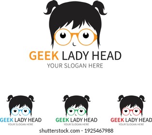 Lady Head Geek Logo Design Template