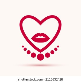 Lady heart vector logo or icon, woman face in a shape of heart, graphic design element, attractive lips love Valentine theme.