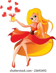 Lady with hearts and gift
