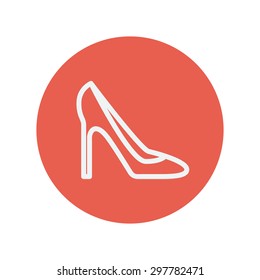 Lady High Heel Schuh dünnen Linie Symbol für Web und Mobile minimalistisches flaches Design. Vektorweißes Symbol im roten Kreis.