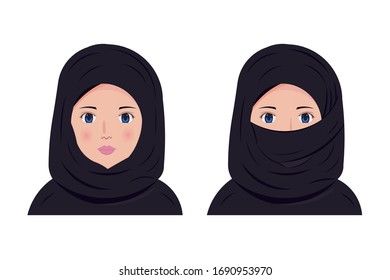 Lady with Hijab drawing in cartoon vector