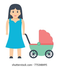 
A lady holding a cot from one hand. Concept of babysitting 
