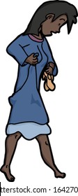 Lady holding up dress and shoes while tip toeing barefoot