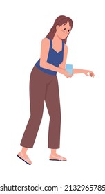 Lady holding glass of water semi flat color vector character. Standing figure. Full body person on white. Taking compassion simple cartoon style illustration for web graphic design and animation