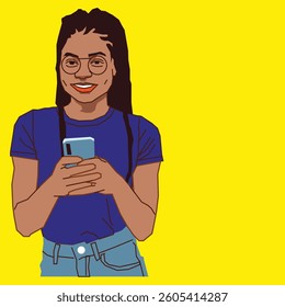 lady holding a mobile phone reading her messages