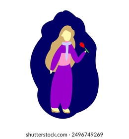 lady holding a red rose vector illustration
