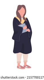 Lady holding worksheets semi flat color vector character. Standing figure. Full body person on white. Student in academic dress simple cartoon style illustration for web graphic design and animation